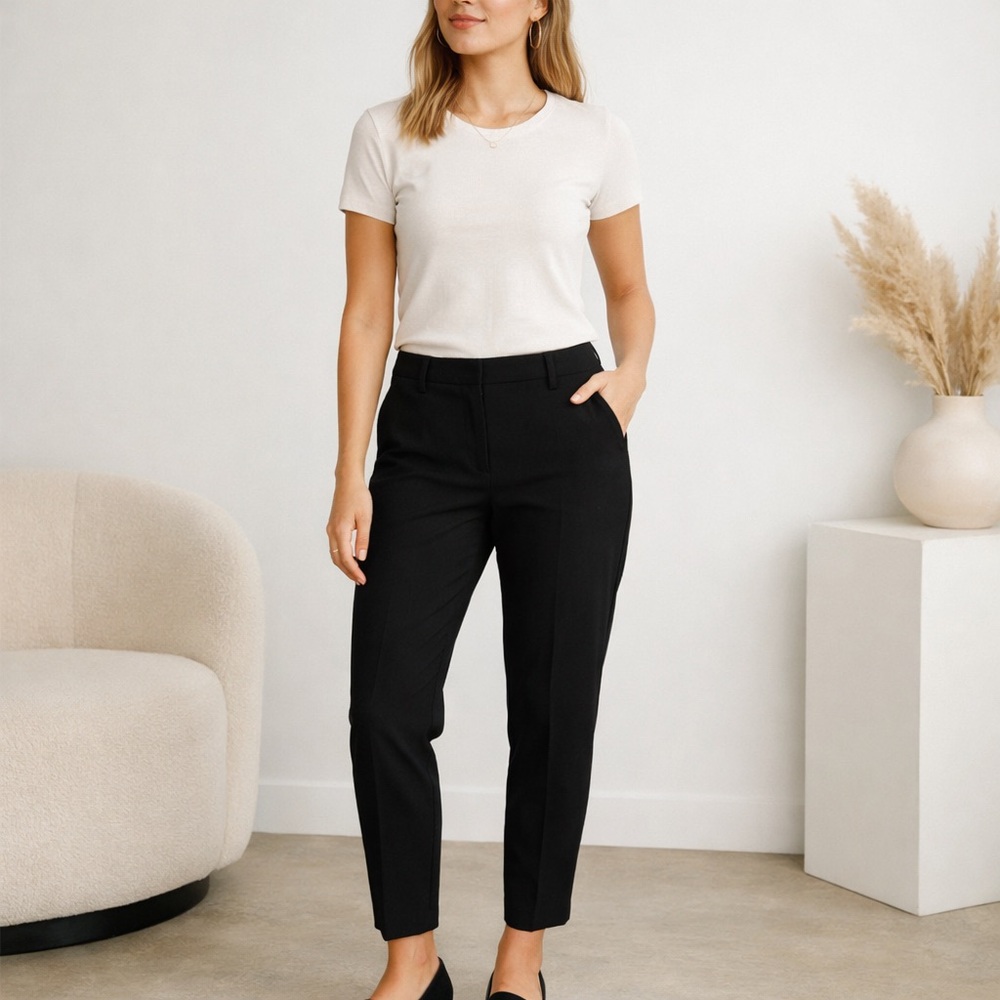 ICHI Minimalist Black Tailored Ankle Pant Slim IHLEXI Trouser Scandinavian EU 38